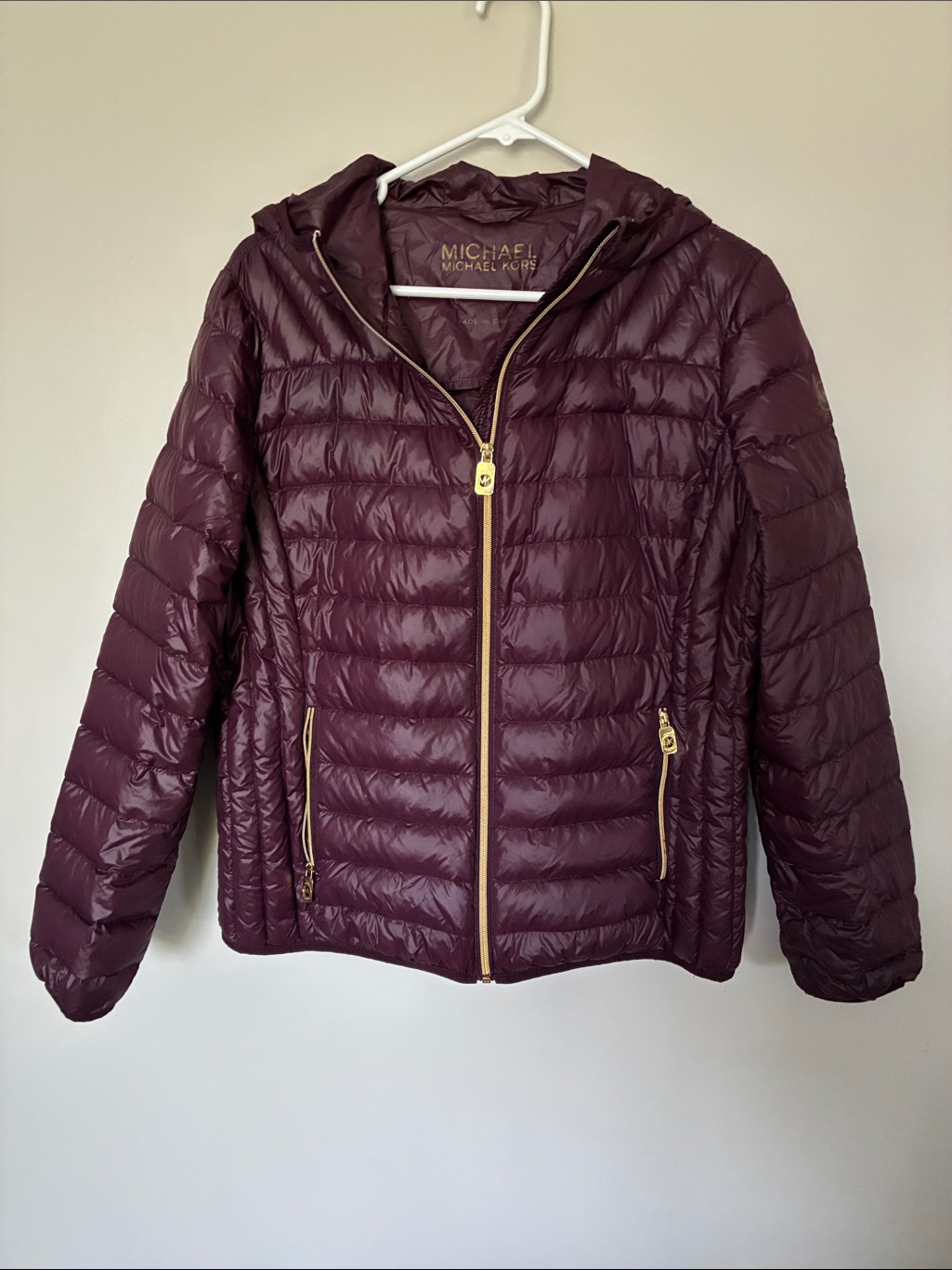 Michael Kors Quilted Hooded Puffer Jacket In Deep Wine